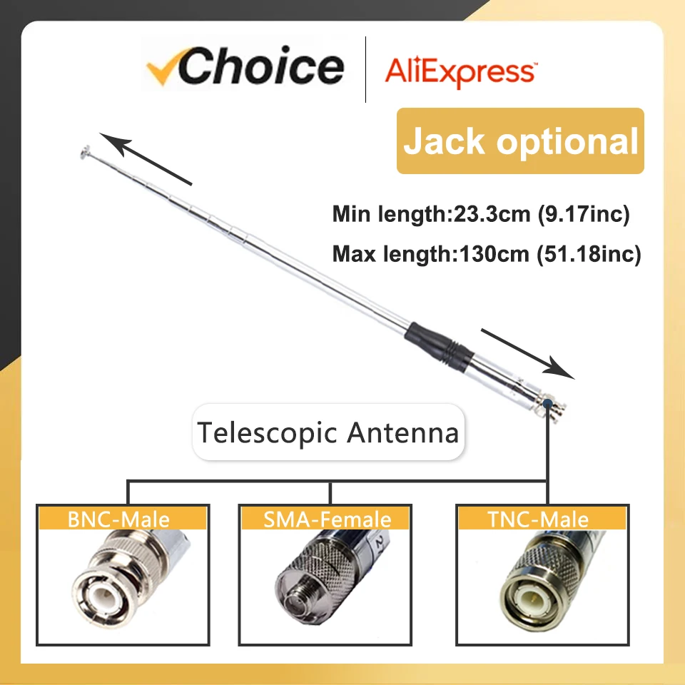 Antenne CB Télescopique 27 MHz - SMA Mâle/Femelle & BNC - Compatible Talkies-walkies Quansheng, Baofeng