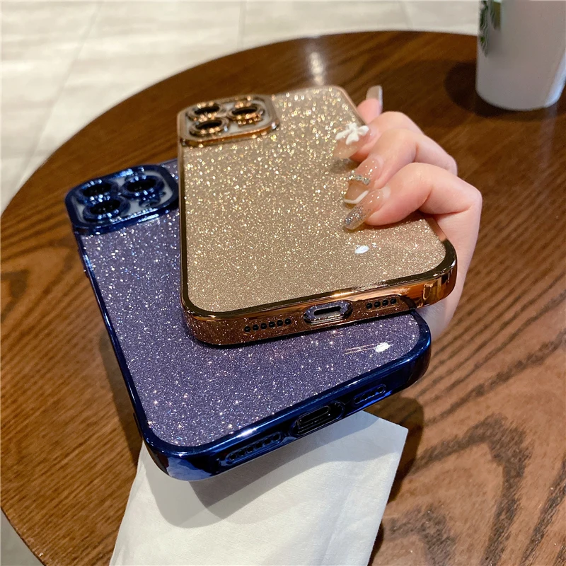 iphone 11 Pro Max  lifeproof case Glitter Square Plating Blue Case For iPhone 13 Pro Max 11 12 Mini XR X XS Max 6 6S 7 8 Plus SE 2020 Shockproof Transparent Cover iphone 11 Pro Max clear case