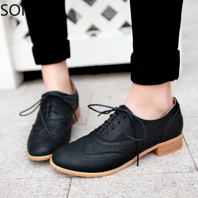 Womens Wingtip Lace Up Retro Brogues Girl Preppy Oxfords Shoes Low Heel  Creepers Lolita Mary Janes Black Brown Plus Size 34-43 - Pumps - AliExpress