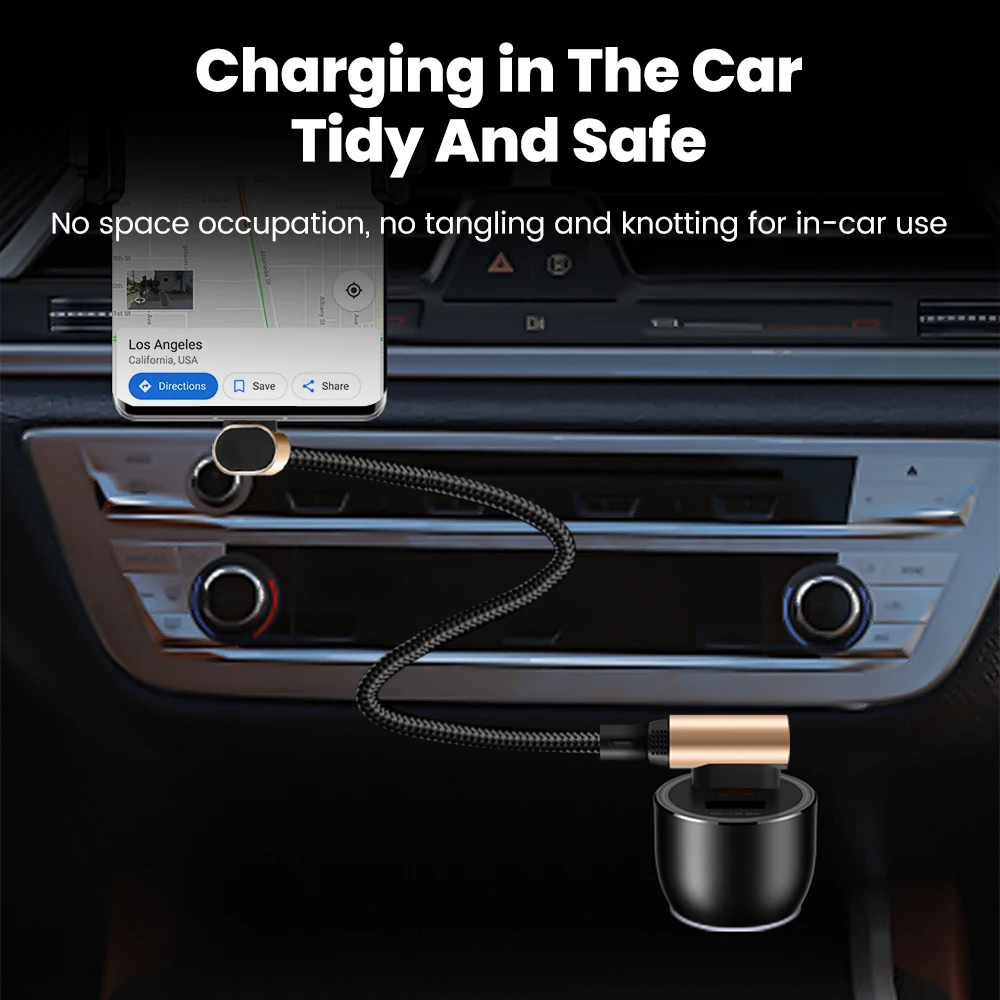 Compact Double Elbow USB A to Type C Fast Charging Cable - 66W, Available in 0.15M, 0.25M, and 0.5M Lengths