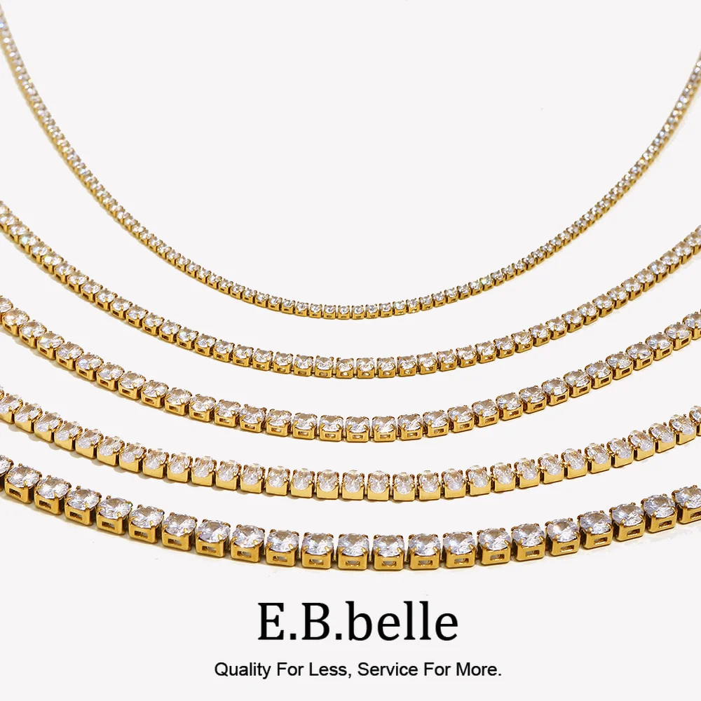 E.B.belle 2mm3mm4mm5mm Glänzende Luxus 3A Zirkon Tennis Kette Halsketten Für Frau Edelstahl Vergoldet Brautjungfer Halskette