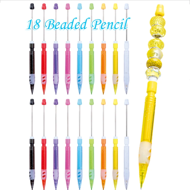 18Pcs Wholesale DIY Beaded Pencil for Students Non Sharpening Pencil 0.5 Non Refilling Beadable Automatic Cute Writing Pencil