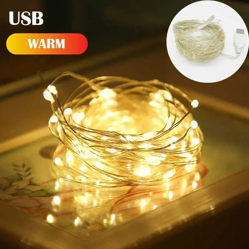 USB-Powered Waterproof LED Fairy String Lights - Copper Wire