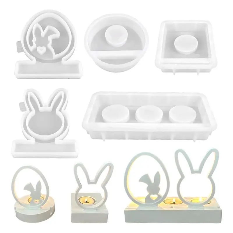 

Candlestick Resin Mold Easter Set Bunny Silicone Candlestick Mold Smooth Silicone Material Casting Art Crafts For Epoxy Resin