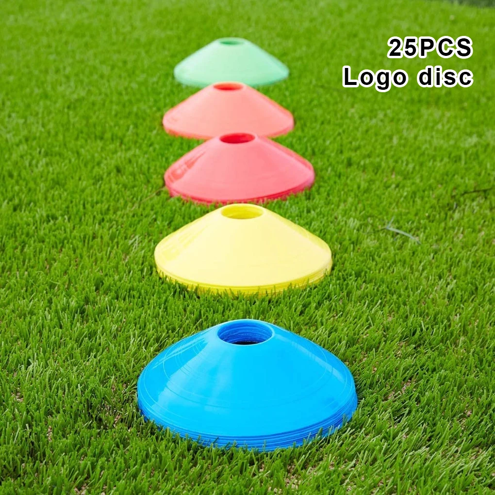 

Pack of 25 Football Disc Plastic Soccer Track Filed Marking Cones Portable Outside Training Aids Exercise Trainers