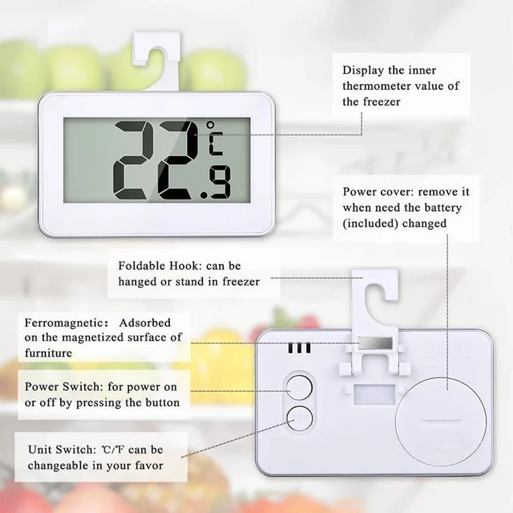 Waterproof Digital Thermometer & Hygrometer with Convertible Hook and Alarm