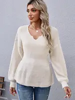 ZAFUL Women's Daily Elegant V-notch Drop Shoulder Peplum Winter Regular Drop Shoulder Sweater 2