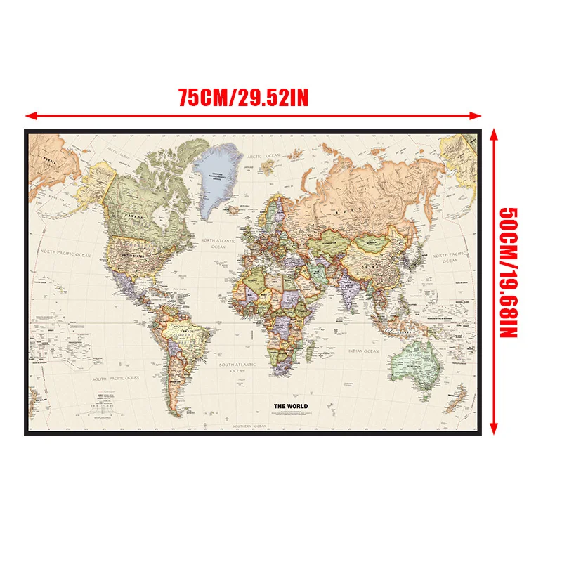 Retro World Map 75*50cm Wall Art Poster and Prints Non-woven Canvas Painting Office School Supplies Room Home Decor Travel Map
