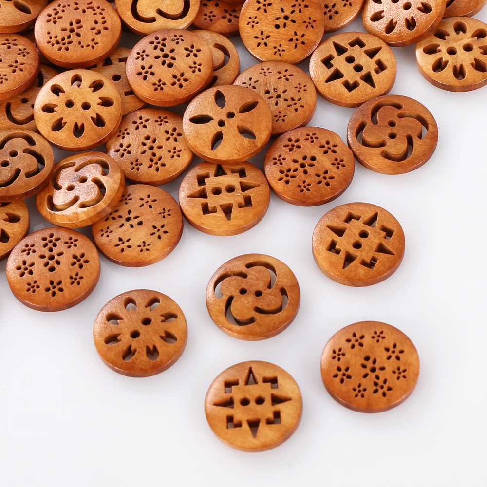50Pcs/lot Hollow Wooden Buttons 20mm Light Brown Handmade Accessories DIY for Arts  Crafts 5