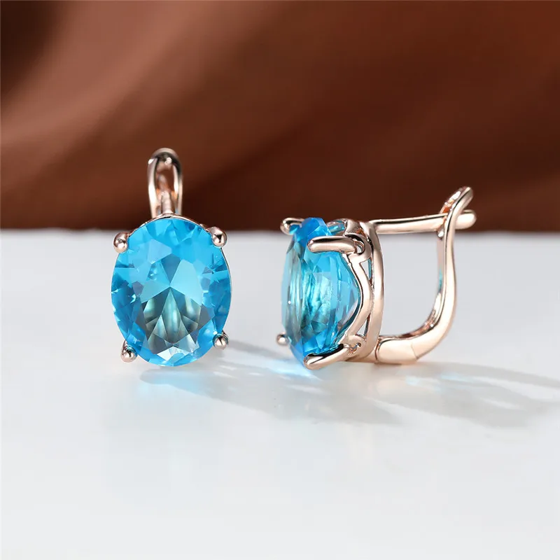 Crystal Female White Oval Stone Clip Earrings Rose Gold Color Multicolor Zircon Fashion Wedding Jewelry For Women