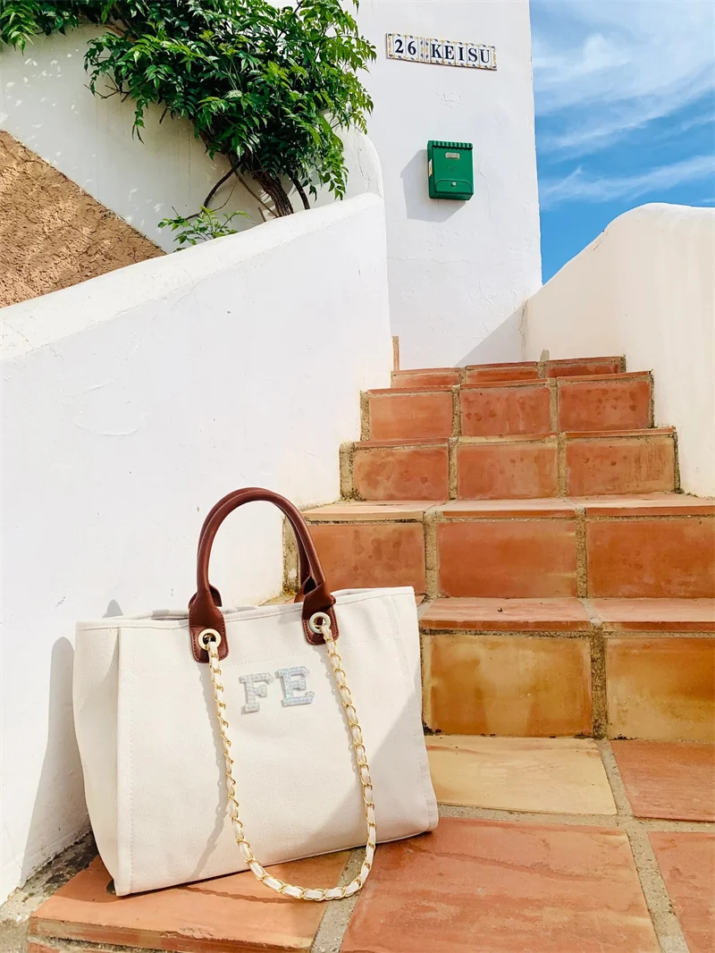 Custom Luxury Canvas Chain Tote Bag, Monogram Tote Bag, Canvas Chain Beach  Shopping Tote Bag, Personalized Weekend Hand Bag - AliExpress