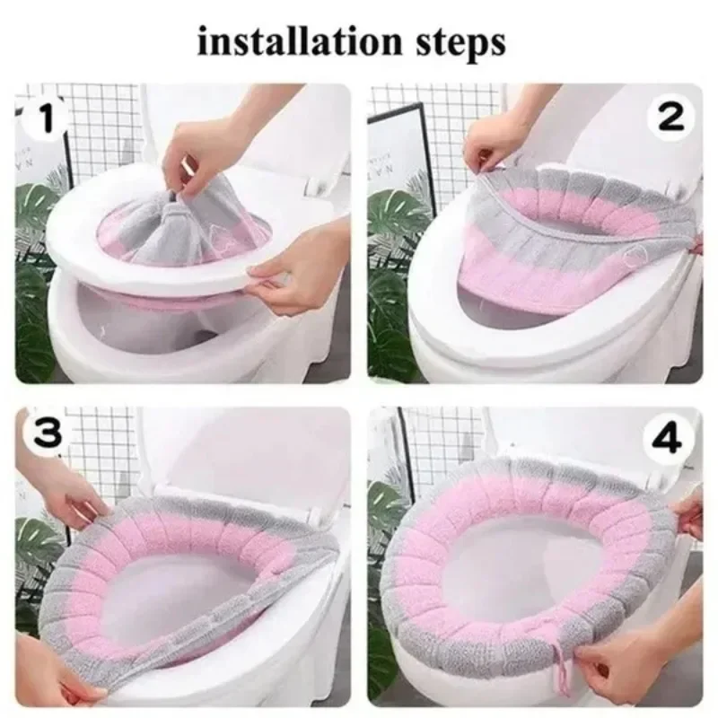 Toilet Seat Cover Toilet Mat Toilet Seat Cushion Universal Winter Warm Toilet Seat Cover Soft Plus Velvet O-shaped Closestool Mat Cushion Covers with Handle Bathroom Accessories