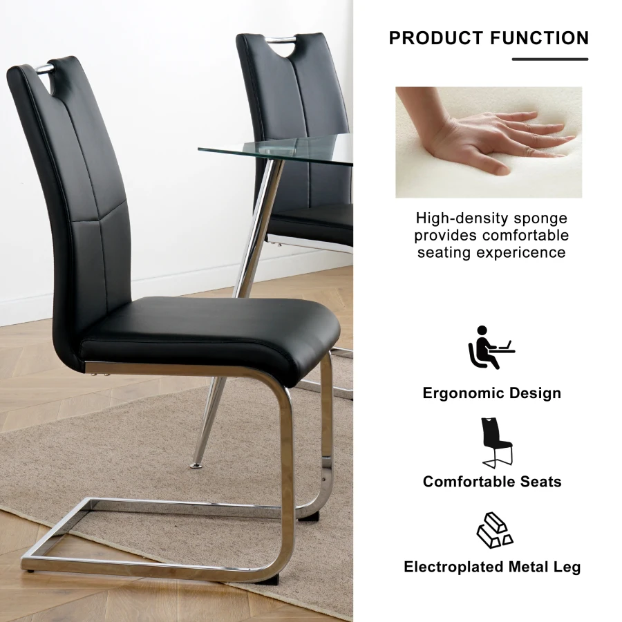 Modern Dining Chairs with Faux Leather Padded Seat Dining Living Room Chairs Upholstered Chair with Chrome Metal Legs Design fo 6