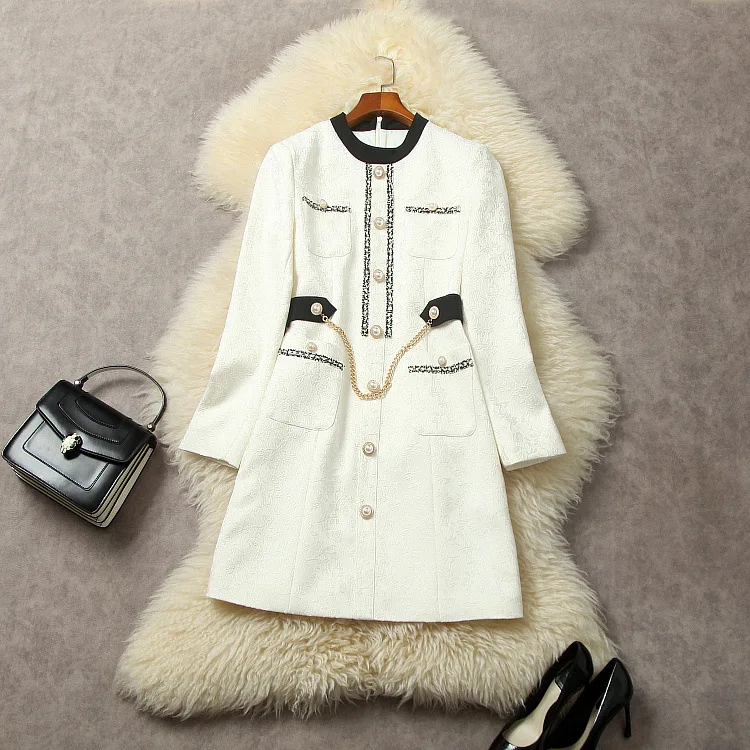 

European and American women's clothing 2023 autumn new Long sleeve standing collar chain button fashion Jacquard dress