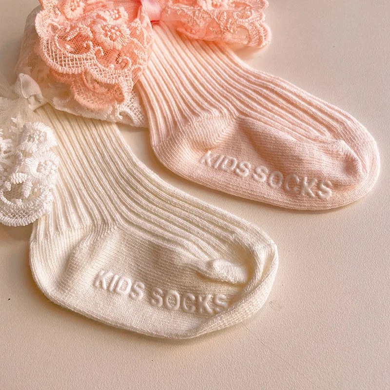 1set Infant Baby Sock Headband for Toddler White Pink Ruffle Bow Calf Sock for Newborn Lace Headband Cute Photograpjy Props