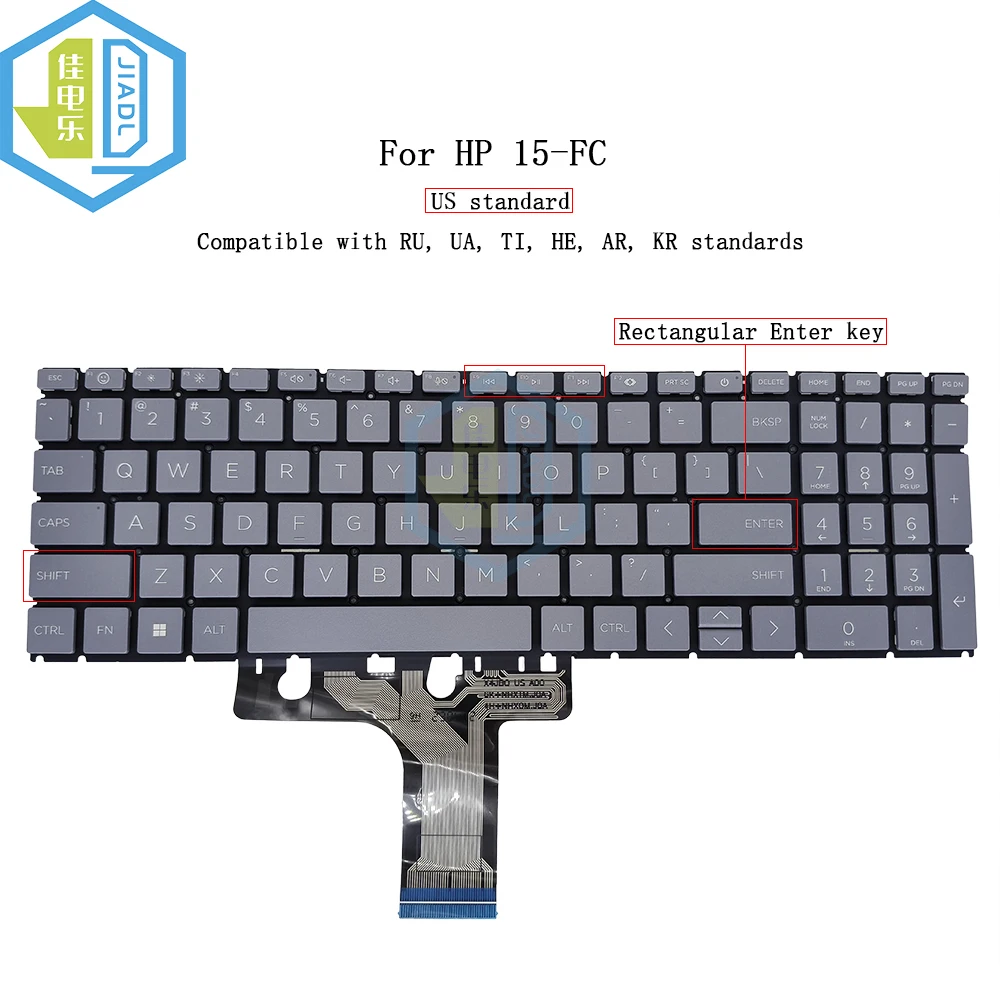 Teclado para Notebook para hp Laptop Keycaps Cinza Azul Inglês Eua N32714001 15-fc000 15z-fc 15-fc0101au 15-fc0050au