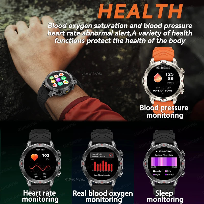 2024NEW Men For HUAWEI IOS Outdoor GPS Compass Smartwatch Bluetooth Call Sport Tracker Blood Pressure IP68Waterproof Smart Watch