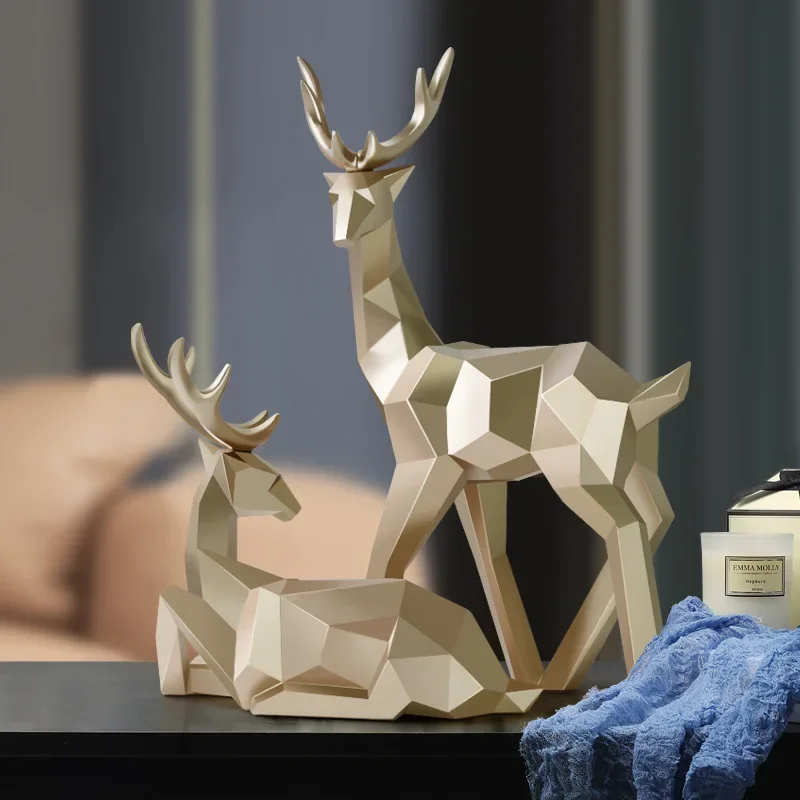 

3D Solid Animal Sculpture Geometry Deer Statue Art Articles Living Room Table Decorations for Christmas Gift