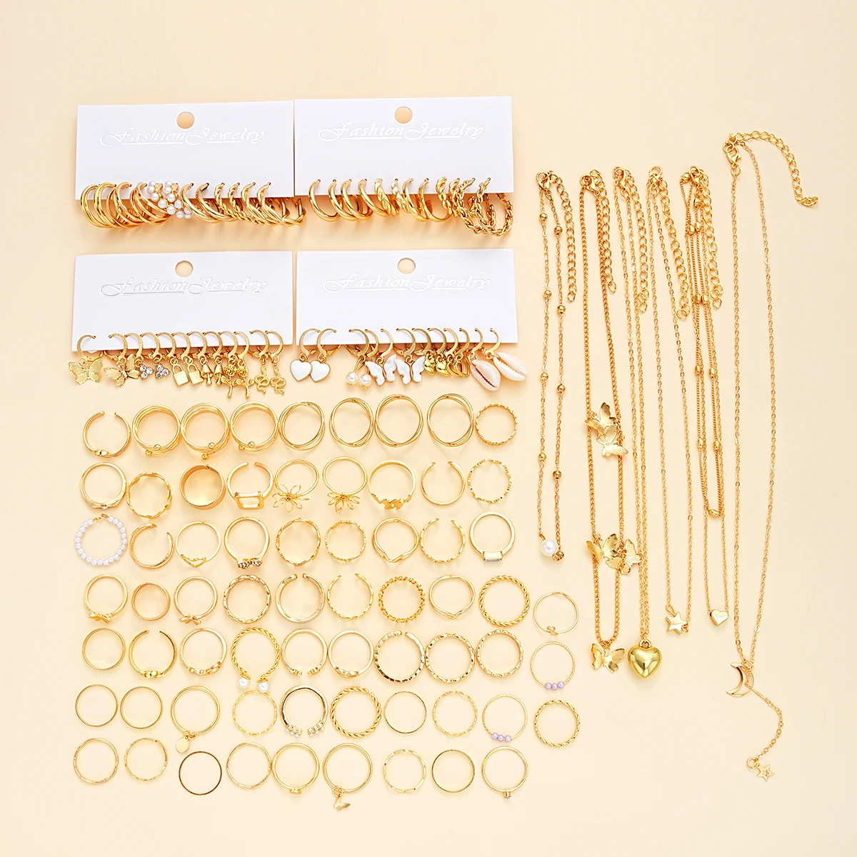 114-piece Jewelry Set Lovely Atmosphere Lady Punk Pearl Metal Ring Earring Necklace Set 4