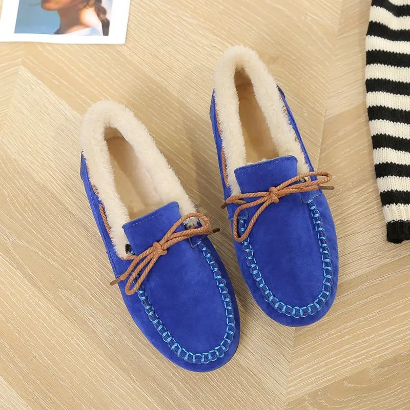 Women Shoes Winter Women Shoes Slip-On Flat Shoes Casual Comfortable Loafers Warm Plush Moccasins Lady Cotton Plus Size