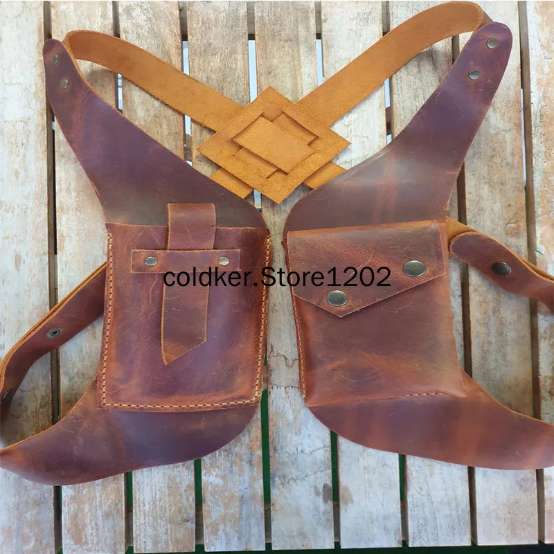 

Men Vintage Punk Retro Pocket PU Leather Vest Belt Waist Bag Carnival Medieval Halloween Knight Soldier Cosplay Pouch Purse Prop