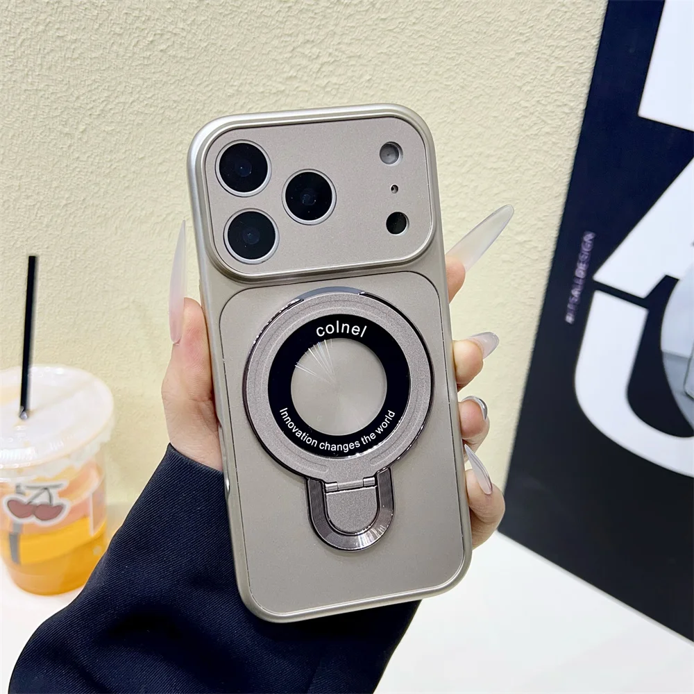 Luxury Metallic Color Plating Magnetic Stand Phone Case with PC Back Cover
