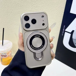 Luxury Metallic Color Plating Magnetic Stand Phone Case with PC Back Cover - iPhone 15 (Titanium Gray)