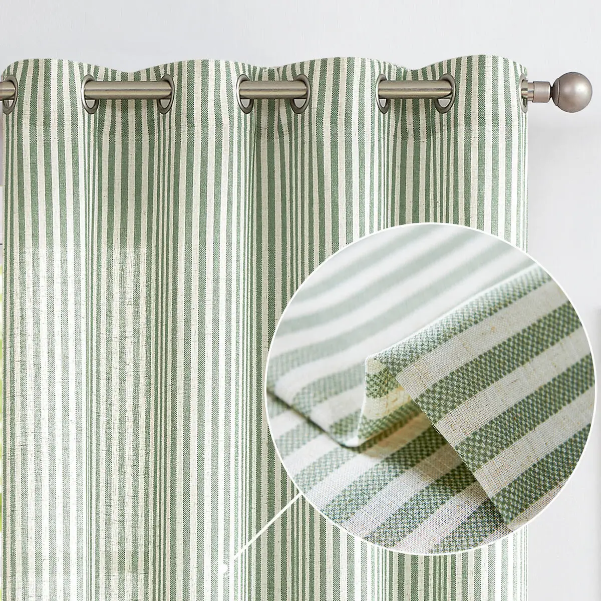 JINCHAN 2PCS Linen Curtains For Living Room Bedroom Ticking Striped Window Treatment Light Filtering Drapes Grommet Top Curtain 2