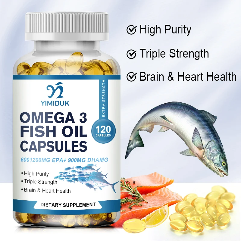 

Omega 3 Fish Oil Capsules Rich in DHA & EPA Improve Bad Mood Relieve Stress Anti-aging Skin Support Immune System