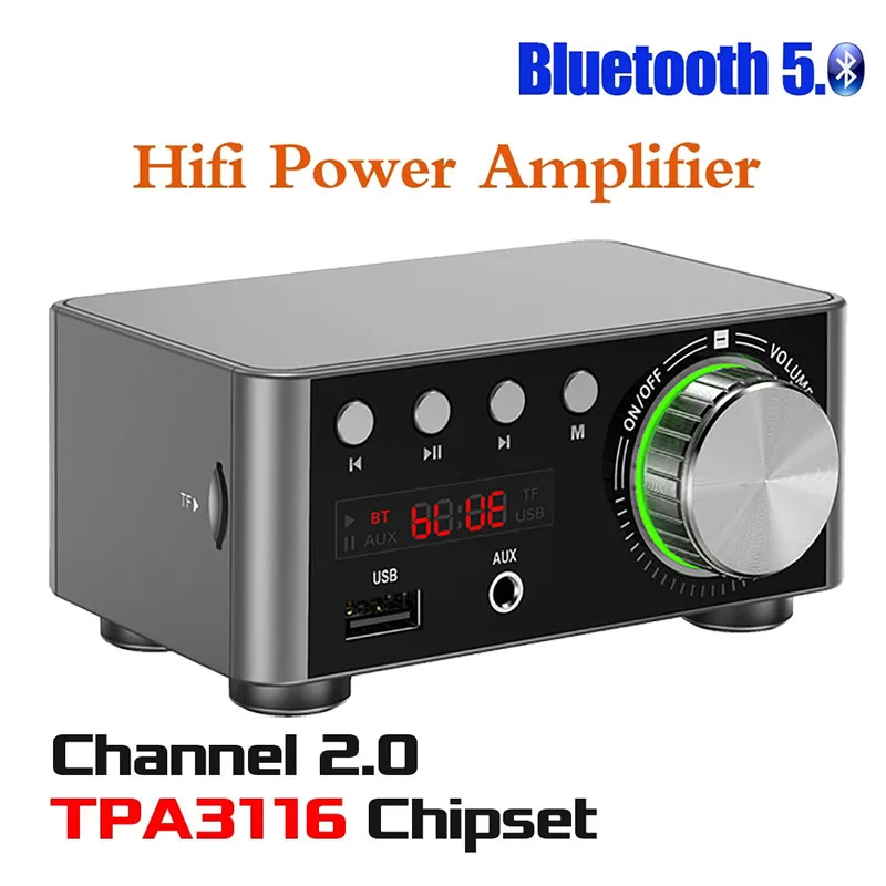 블루투스 5.0 HIFI 파워 앰프 50W * 2 Tpa3116 채널 2.0 홈 카 디지털 오디오 앰프, USB U-디스크 TF 음악 플레이어
