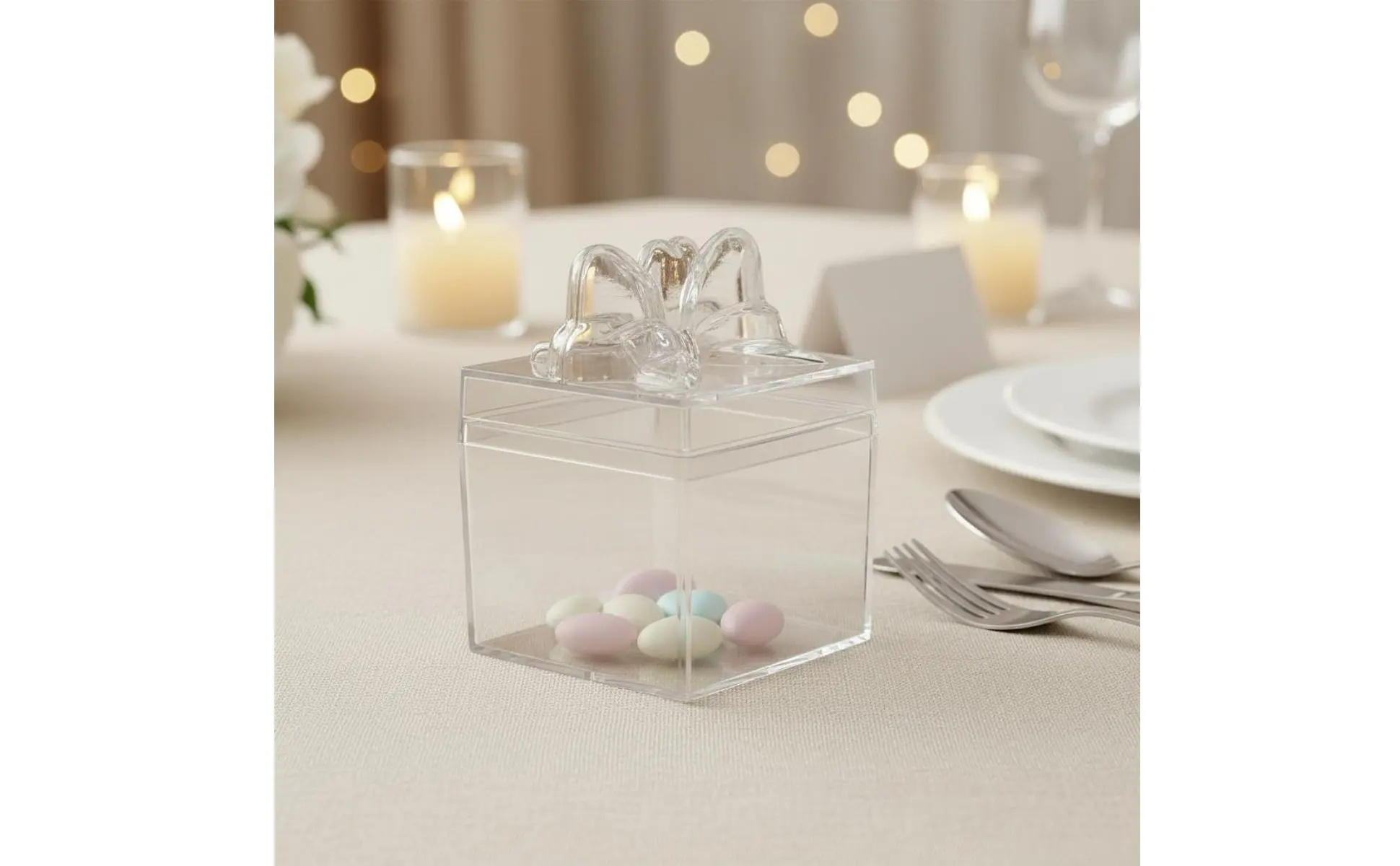 Clear Plastic Candy Box with Ribbon Multipurpose Transparent Candy Box Mini Cube Container Food Grade Small Item Storage