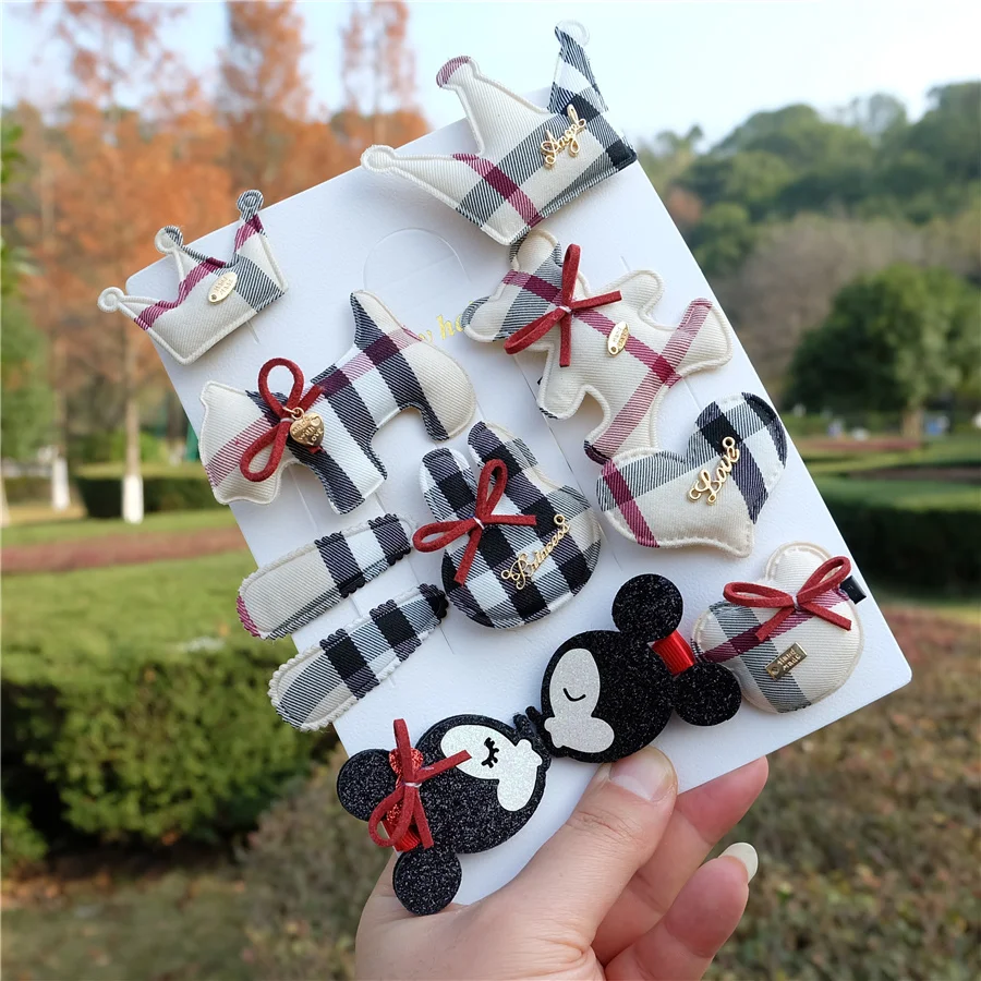 Plaid Hair Clips Set For Baby Girls Cartoon Animal Hairpins Kids Crown Hair Accessories Children Bows Barrettes Princess New 1