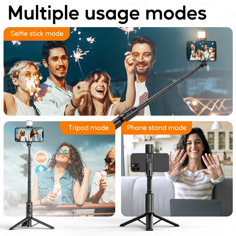 2026 NUOVO Q12S Asta selfie wireless pieghevole Monopiede Bluetooth con telecomando e luce di riempimento Treppiede per iPhone e Android_voghion.com