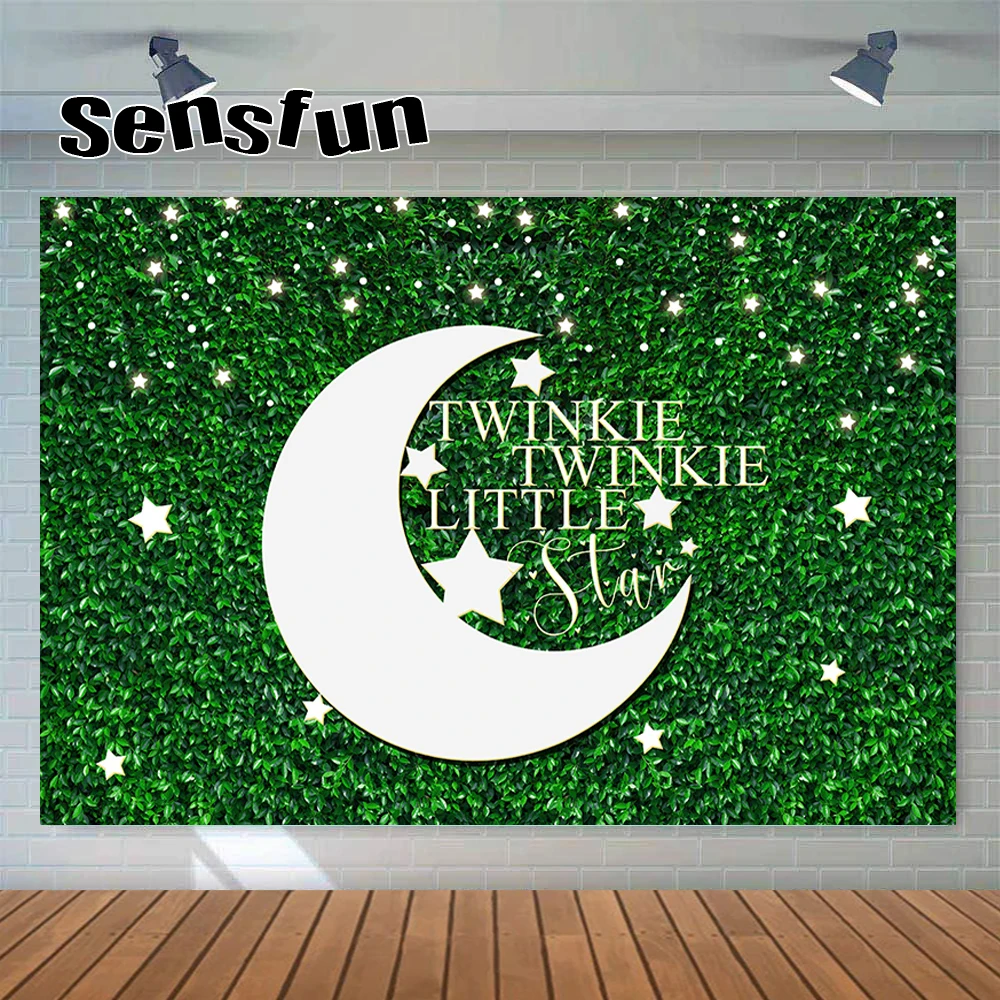 

Green Leaves Moon Stars Baby Shower Backdrop Twinkle Little Star Kids Newborn 1st Birthday Party Photography Background