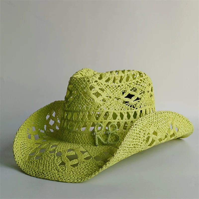 Western Cowboy Straw Hat Letter Straw Hats for Women Men Summer Outdoor Holidays Beach Sun Hat Straw Hats for Women Panama