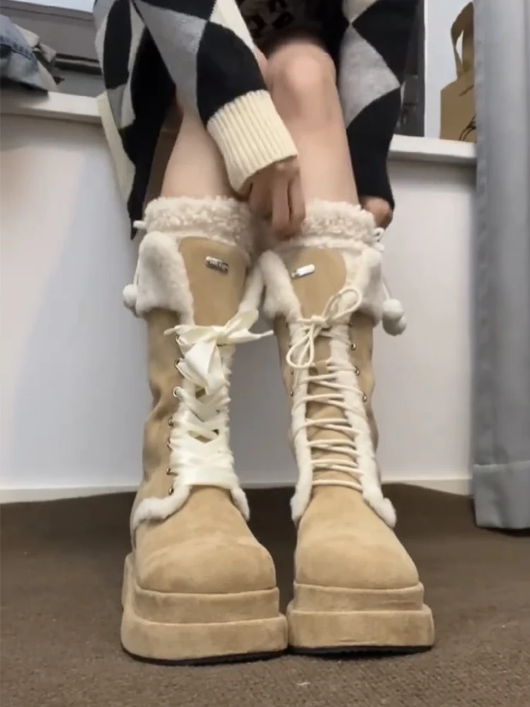 Warm and plush Martin boots with thick soles for women's 2023 new winter fur integrated fashion snow boots