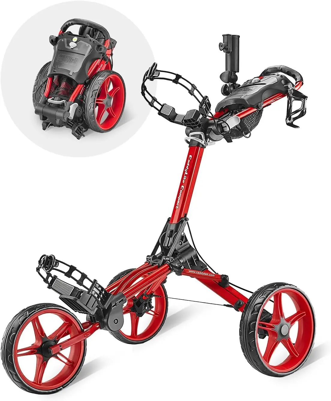 Compact 3 Wheel Golf Push Cart, One Click Folding Design, Smallest Folded Footprint, 32" Wide Wheelbase with