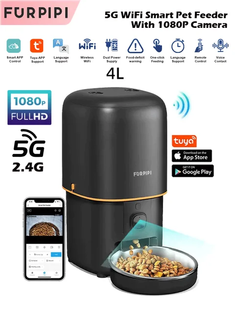 อัตโนมัติ Cat Feeder กล้องสัตว์เลี้ยงสมาร์ทอาหารแมว Kibble Dispenser 2.4G/5G WiFi Tuya APP ควบคุม Auto Feeder สําหรับแมวสุนัขอุปกรณ์เสริม 1