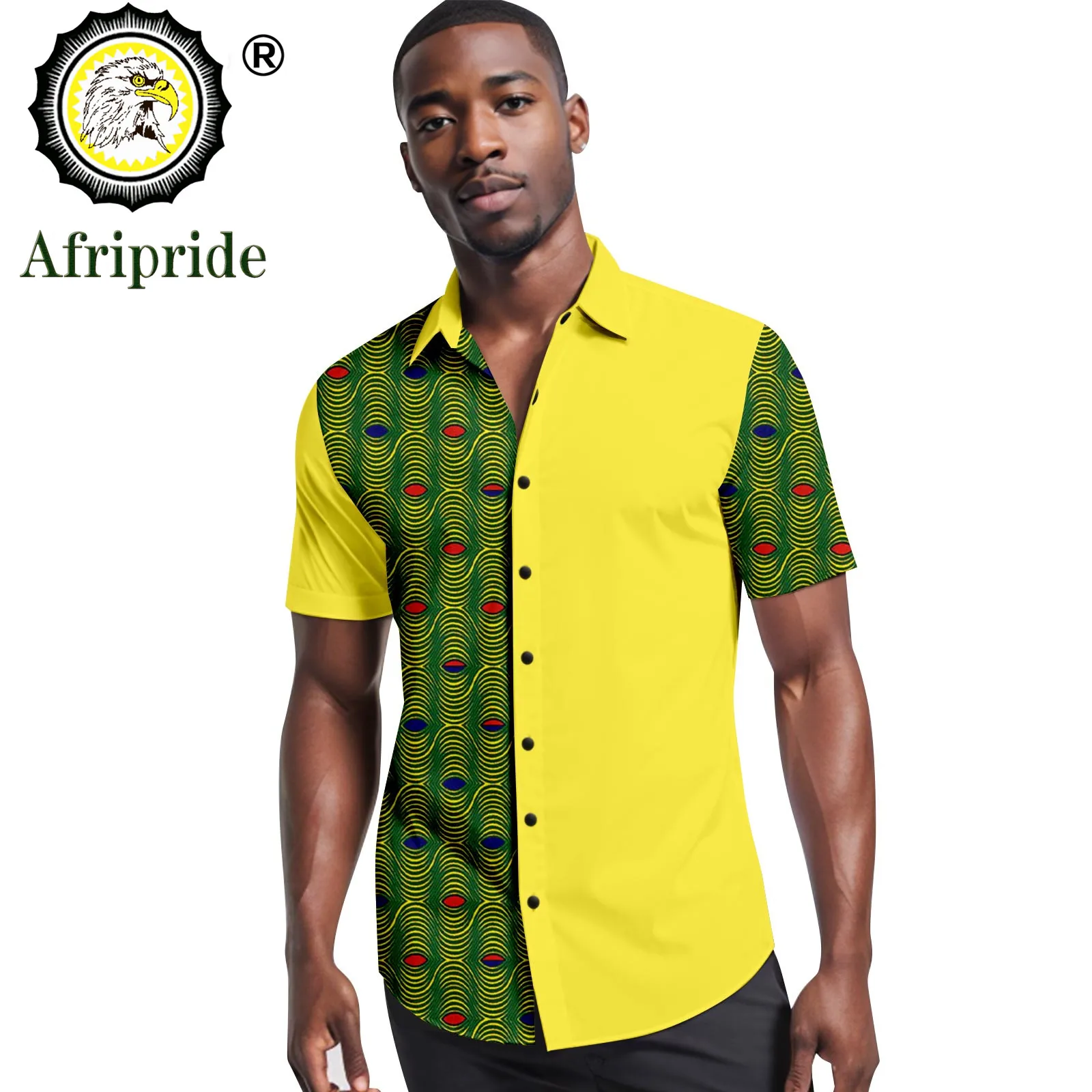 Men Bazin Riche African Print Shirts Short Sleeve V-neck Plus Size Dashiki Tops A2312005