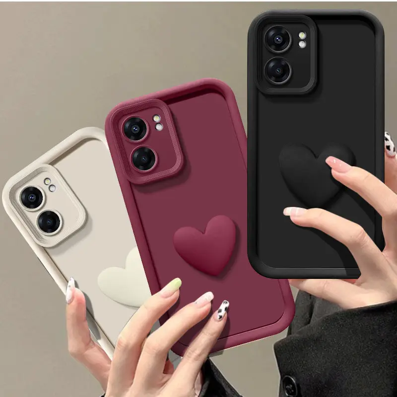 3D Love Heart Matte Silicone Phone Case - Soft and Durable Cover