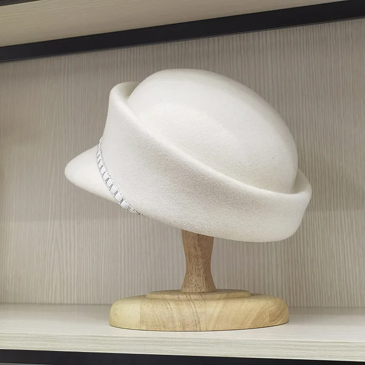 Ullfilt pillbox-hatt för dam elegant vintage vinter-beret_voghion.com