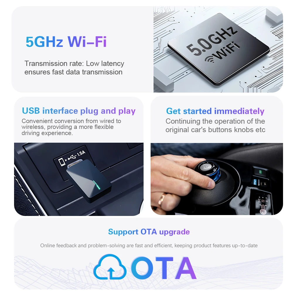 2IN1 Mini U3 wireless carplay & Android auto adapter plug and play Bluetooth WiFi automatic connection USB port OTA upgrade carplay android auto adapter