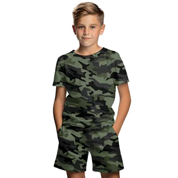 Abbigliamento per bambini Completo per ragazzo Stampa mimetica 3D T-shirt estiva a maniche corte Set Pantaloncini Ragazzo Abbigliamento Ragazza Set per bambini