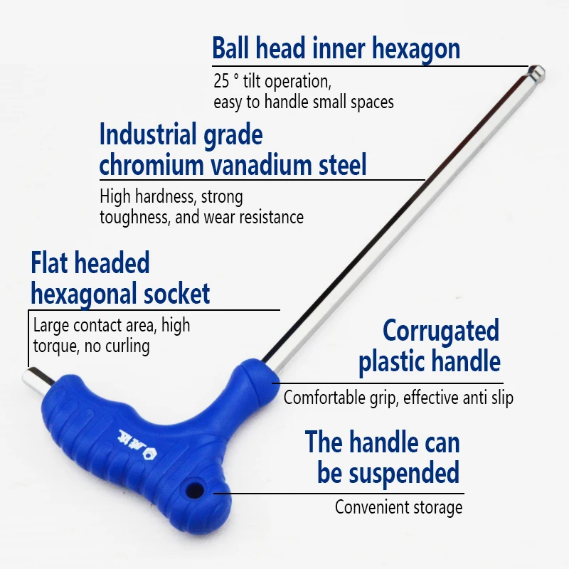 1Pc 볼 헤드 T 자형 육각 렌치 2-10MM CR-V 육각 키 육각 드라이버 소켓 나사 렌치 스패너 핸드 툴