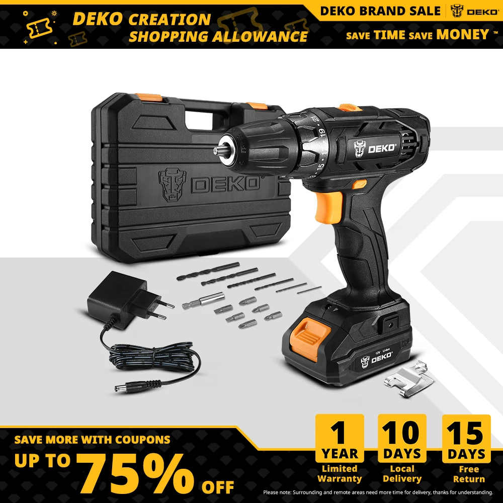 DEKONEW12VCordlessDrillElectricScrewdriverMiniWirelessPower