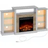 Fireplace TV Stand with LED Lights and Power Outlets,Entertainment Center with Adjustable Glass Shelves, Ivory White 1