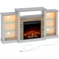 Fireplace TV Stand with LED Lights and Power Outlets,Entertainment Center with Adjustable Glass Shelves, Ivory White 1
