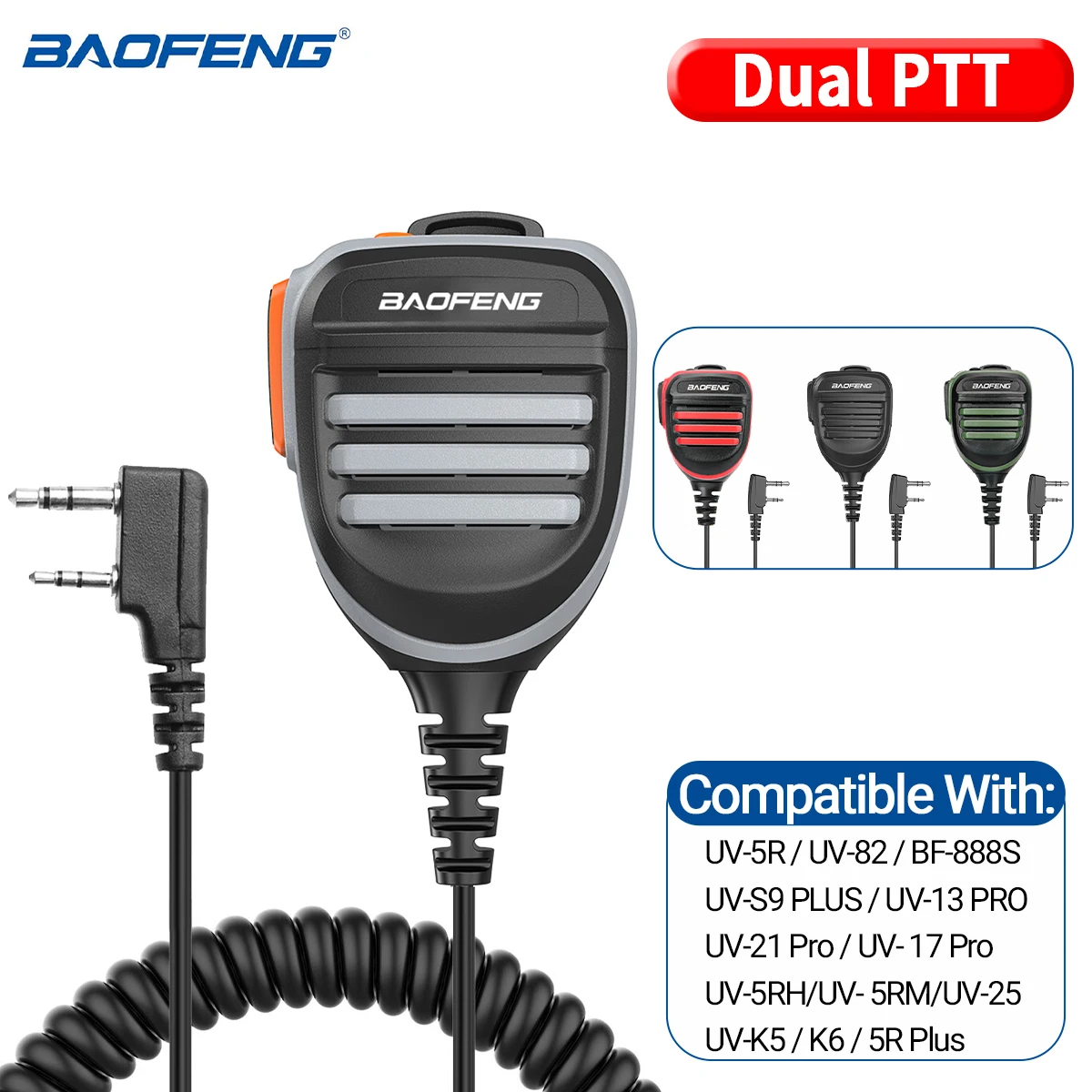 Walkie talkie microphone Baofeng BF-780 Dual PTT Remote Shoulder Walkie Talkie Speaker Microphone Mic For UV-5R BF-888S 5RH 21 PRO Quansheng UV-K5 UV-K6