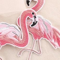 Phenix Birds Elegant Embroidered Appliques in Azure Blue and Pink Gold (Flamingo)