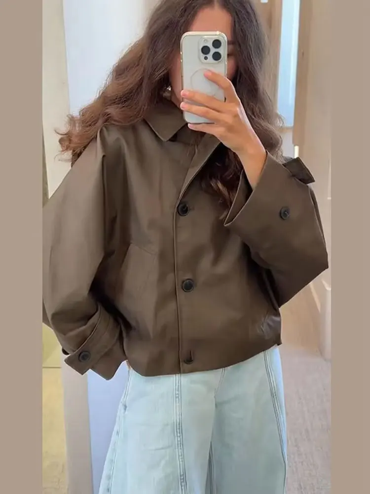 HH Women Vintage Solid Hooded Trench Coat Casual Loose Overcoat Jackets Long Sleeve Side Single Breasted Autumn Lady Outerwear